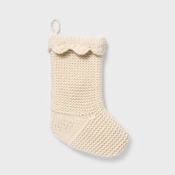 Knit Stocking with Scallop Trim Cream - Threshold Studio McGee Christmas 2024 - Picture 1 of 5